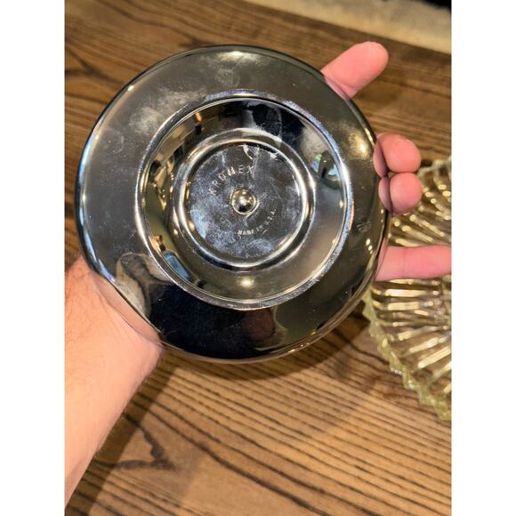 Kromex 12” Lazy Susan, 4-part Divided Glass Tray & Covered Bowl on Chrome Server - Picture 5 of 9